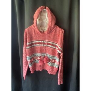 Yet Again Womens long sleeve pompom pullover sweater w/ hoodie,  Size XL